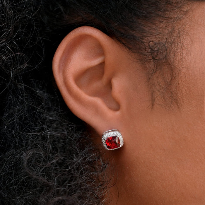 10MM Ruby Cushion Cut Stud Earring in White Gold