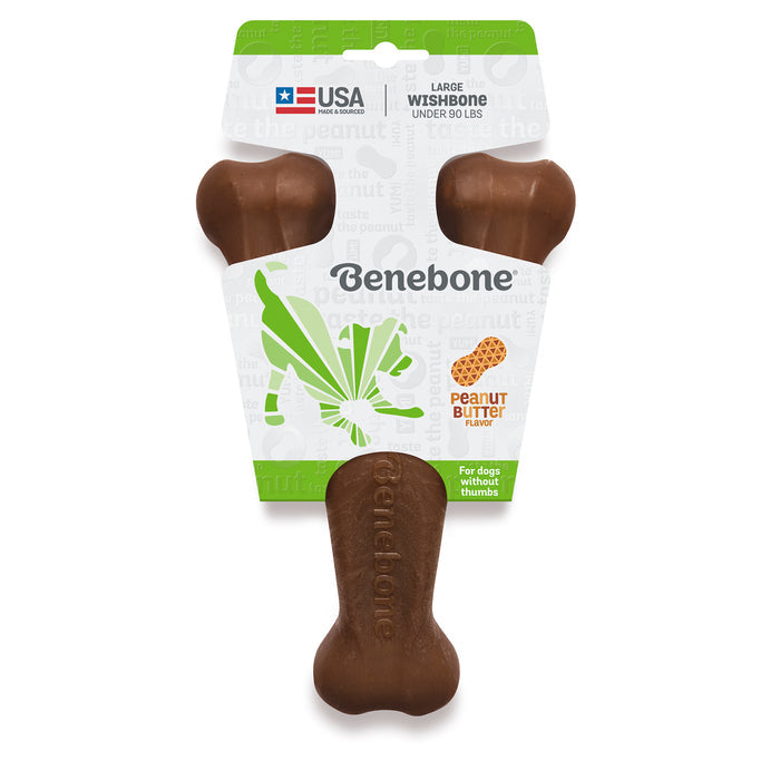 Benebone Wishbone  Durable Dog Chew Toy, Real Peanuts Large