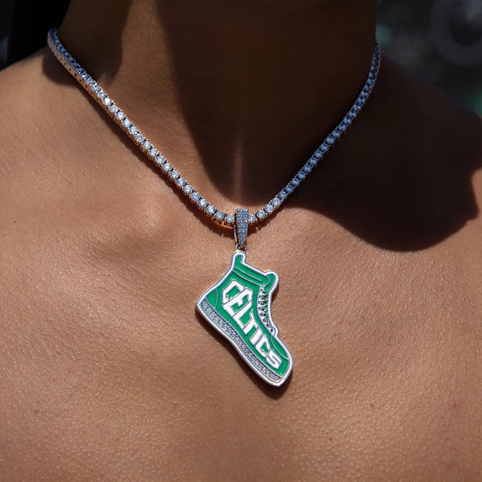 Boston Celtics Official NBA Sneaker Pendant in White Gold