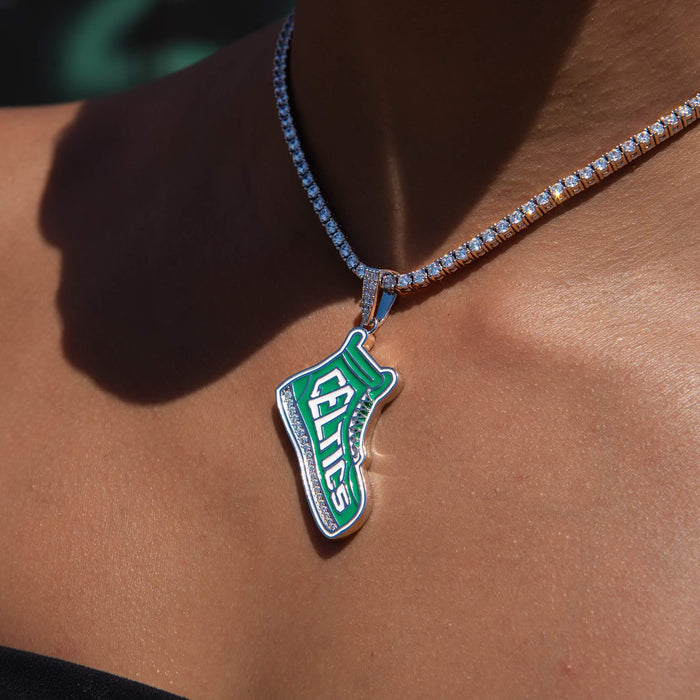Boston Celtics Official NBA Sneaker Pendant in White Gold