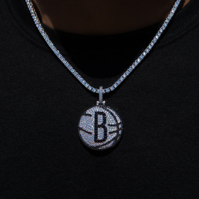 Brooklyn Nets Official NBA Primary Logo Pendant in White Gold