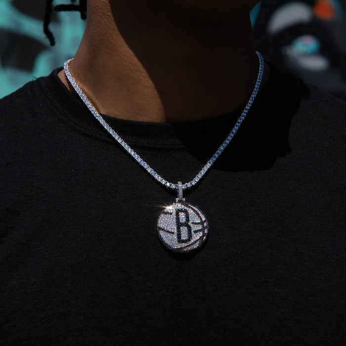 Brooklyn Nets Official NBA Primary Logo Pendant in White Gold