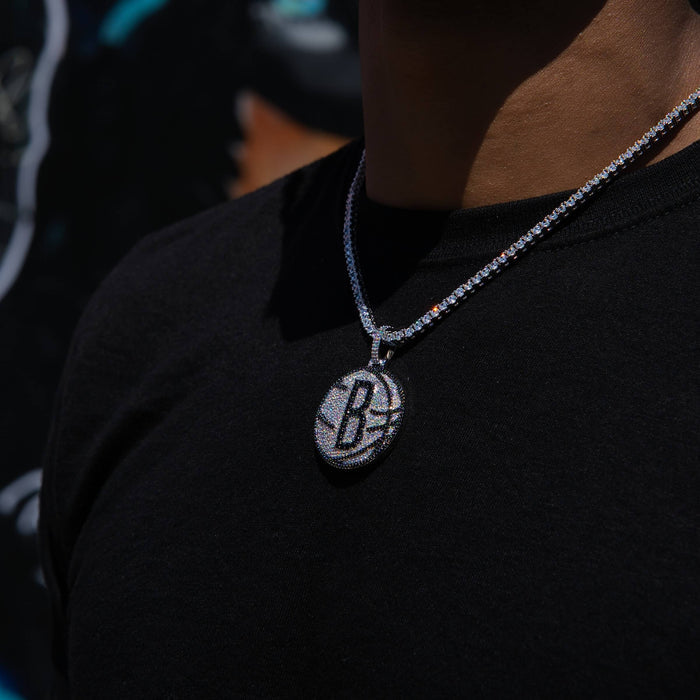 Brooklyn Nets Official NBA Primary Logo Pendant in White Gold