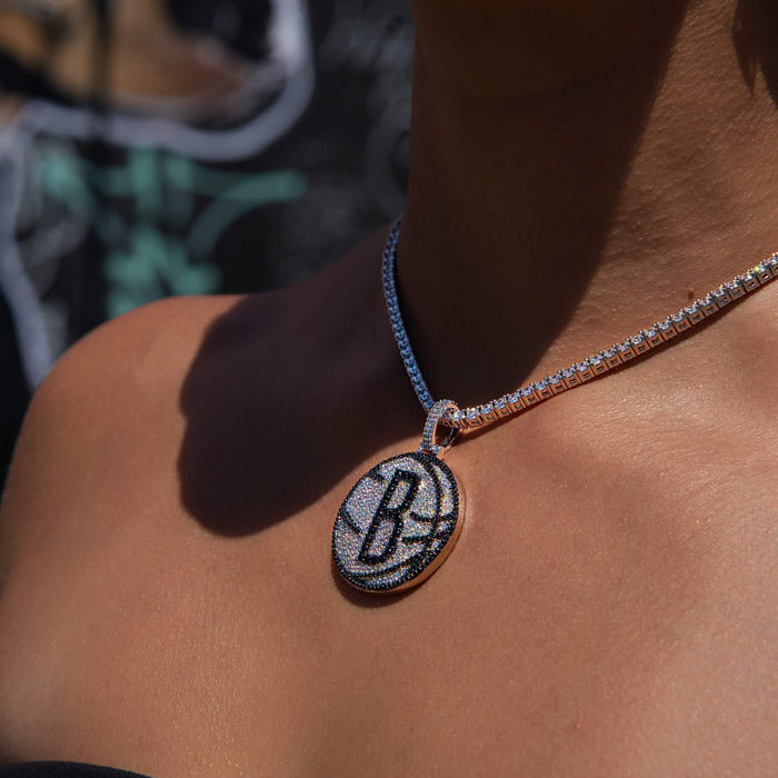 Brooklyn Nets Official NBA Primary Logo Pendant in White Gold