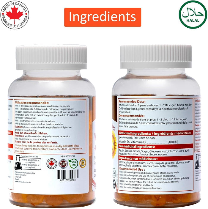 Canvita Vitamin D 400 IU for Adults and Kids (Sugar Free)