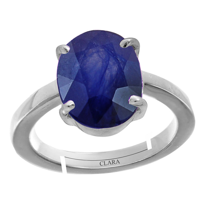 Certified Blue Sapphire Neelam 5.5cts or 6.25ratti 92.5 Sterling Silver Adjustable Ring