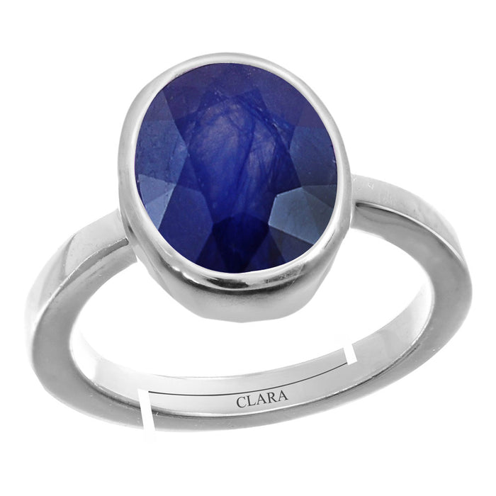 Certified Blue Sapphire Neelam 5.5cts or 6.25ratti 92.5 Sterling Silver Adjustable Ring