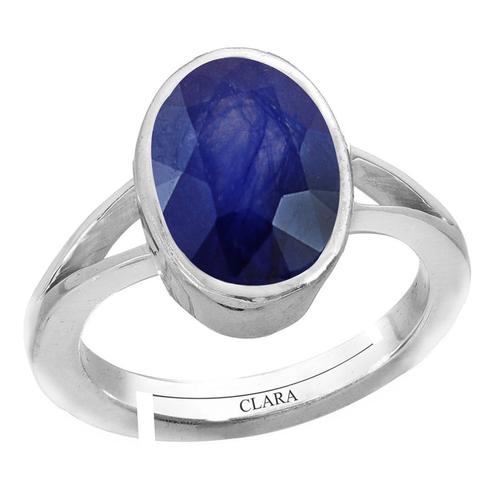 Certified Blue Sapphire Neelam 5.5cts or 6.25ratti 92.5 Sterling Silver Adjustable Ring