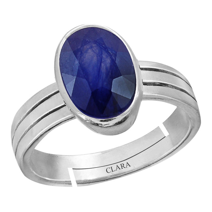 Certified Blue Sapphire Neelam 7.5cts or 8.25ratti 92.5 Sterling Silver Adjustable Ring