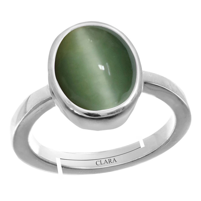 Certified Cat's Eye Lehsuniya 7.5cts or 8.25ratti 92.5 Sterling Silver Adjustable Ring