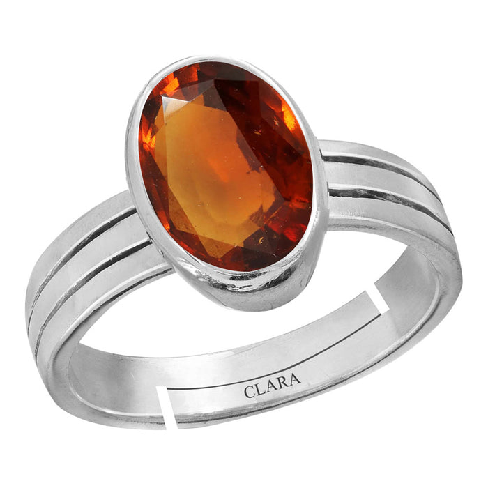 Certified Hessonite Gomed 5.5cts or 6.25ratti 92.5 Sterling Silver Adjustable Ring