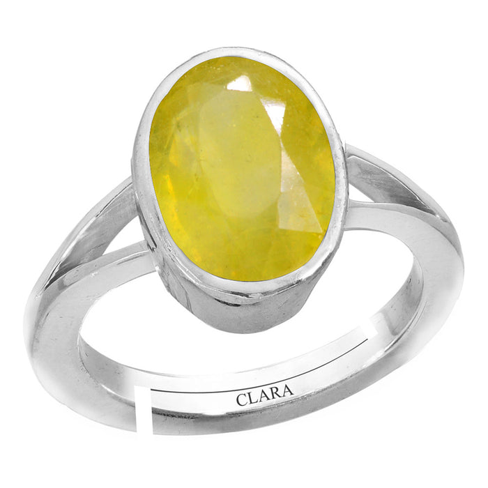 Certified Yellow Sapphire Pukhraj 3.9cts or 4.25ratti 92.5 Sterling Silver Adjustable Ring