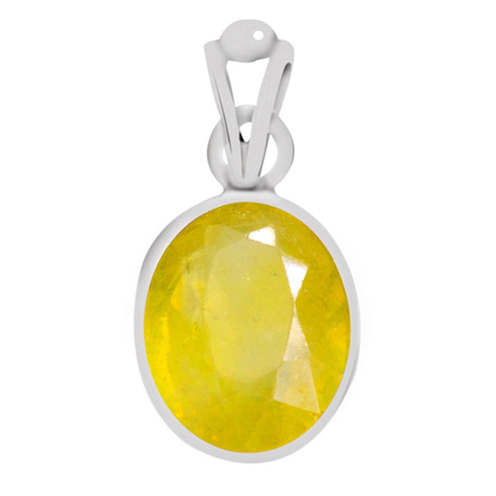 Certified Yellow Sapphire Pukhraj Silver Pendant 4.8cts or 5.25ratti