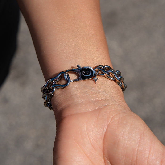 Circular Chain Necklace + Bracelet Bundle in White Gold