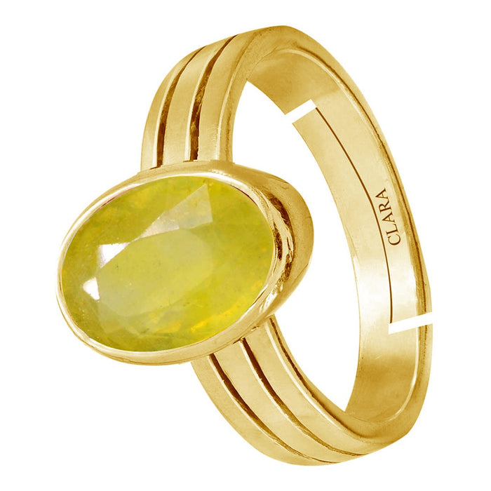 CLARA Certified Original Yellow Sapphire Pukhraj Gemstone 3.25 to 10.25 ratti or 3 to 9.3 carat Panchdhatu adjustable Ring for Men & Women