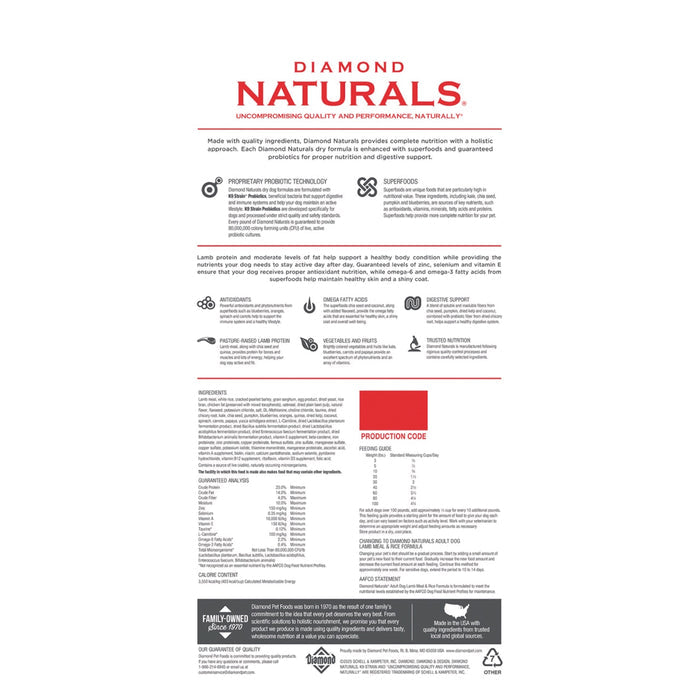 Diamond Naturals Adult Dry Dog Food Lamb Meal & Rice Formula