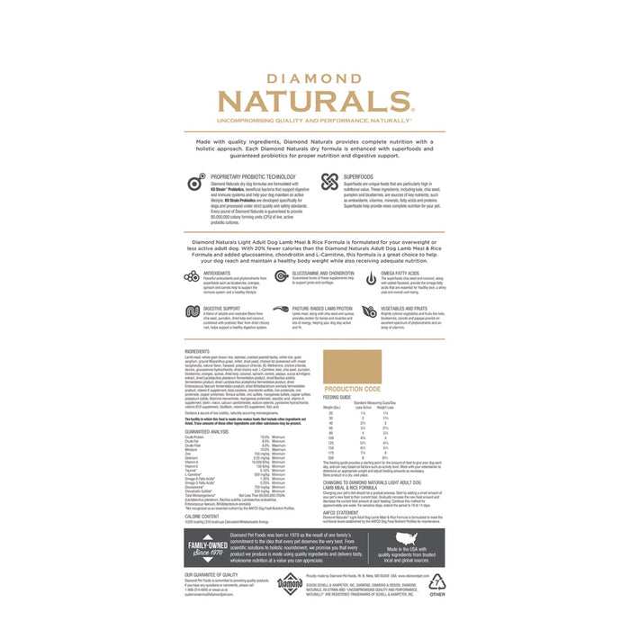 Diamond Naturals Light Adult Dog Lamb Meal & Rice Dry Dog Food Formula