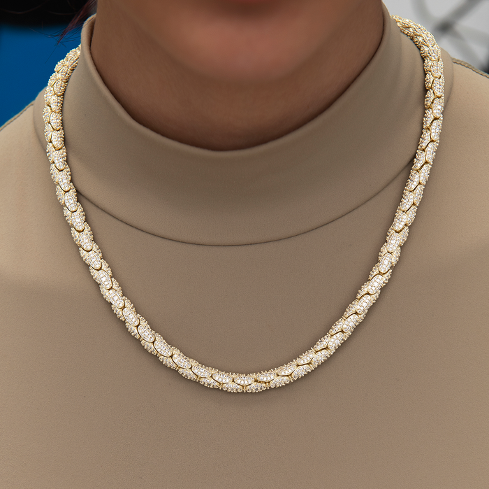 Diamond Pave Snake Link Necklace in Yellow Gold-6mm