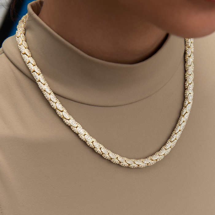 Diamond Pave Snake Link Necklace in Yellow Gold-6mm