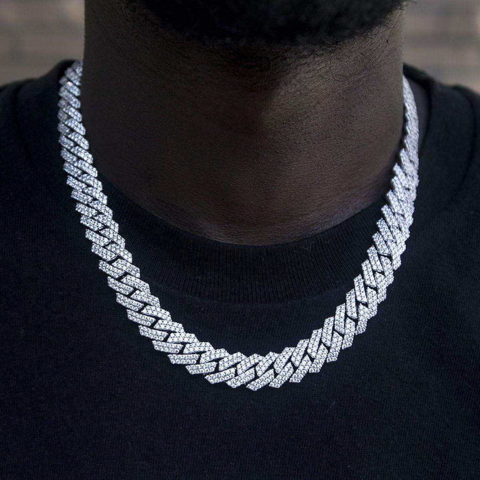 Diamond Prong Link Chain in White Gold - 12mm - The GLD Shop