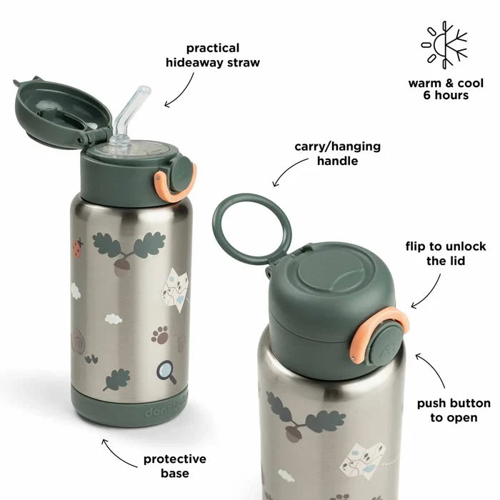 Done By Deer Insulated Straw Bottle (Tiny Trails Green, 340ml).