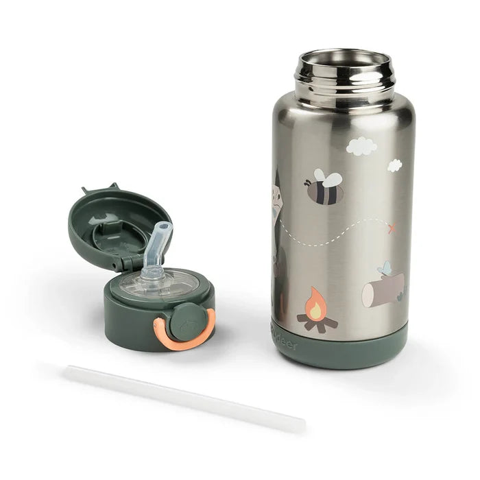 Done By Deer Insulated Straw Bottle (Tiny Trails Green, 340ml).