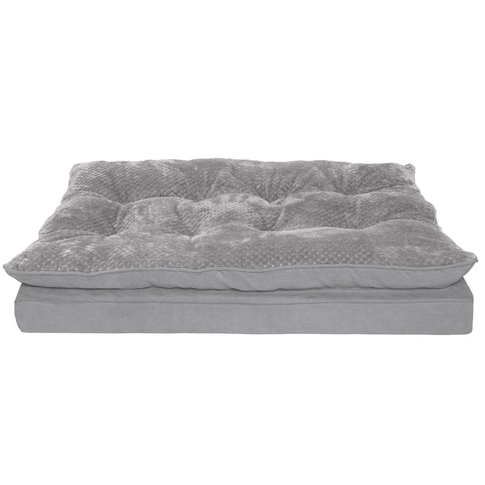 FurHaven Minky Faux Fur & Suede Pillow-Top Orthopedic Dog Bed - Large, Titanium Gray