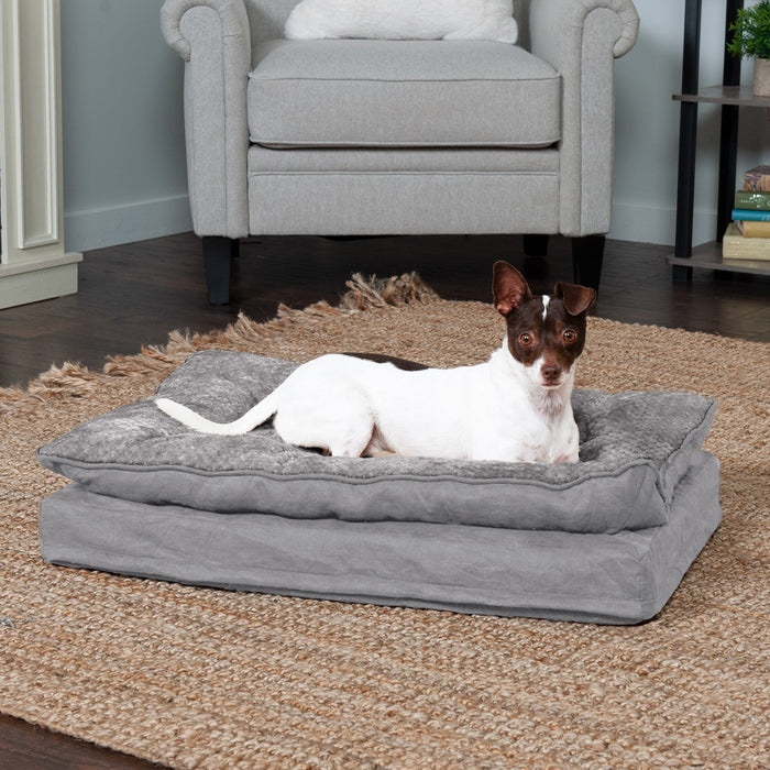 FurHaven Minky Faux Fur & Suede Pillow-Top Orthopedic Dog Bed - Medium, Titanium Gray
