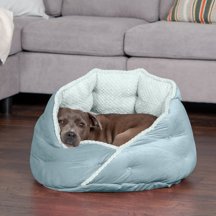 FurHaven Minky Faux Fur & Velvet Calming Hug Bed - Medium 24", Aquamarine