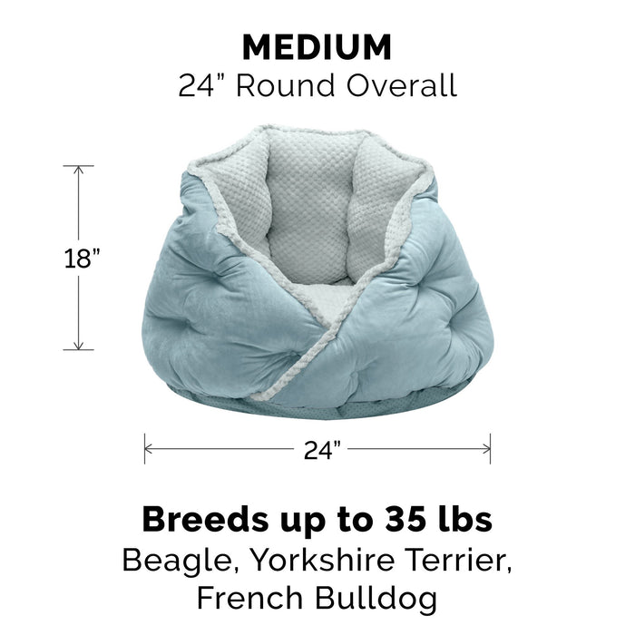 FurHaven Minky Faux Fur & Velvet Calming Hug Bed - Medium 24", Aquamarine