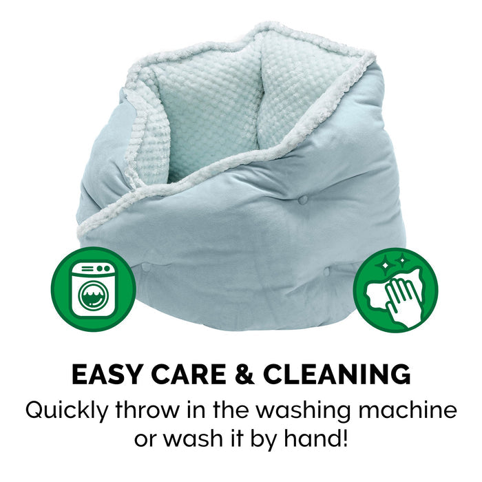 FurHaven Minky Faux Fur & Velvet Calming Hug Bed - Medium 24", Aquamarine