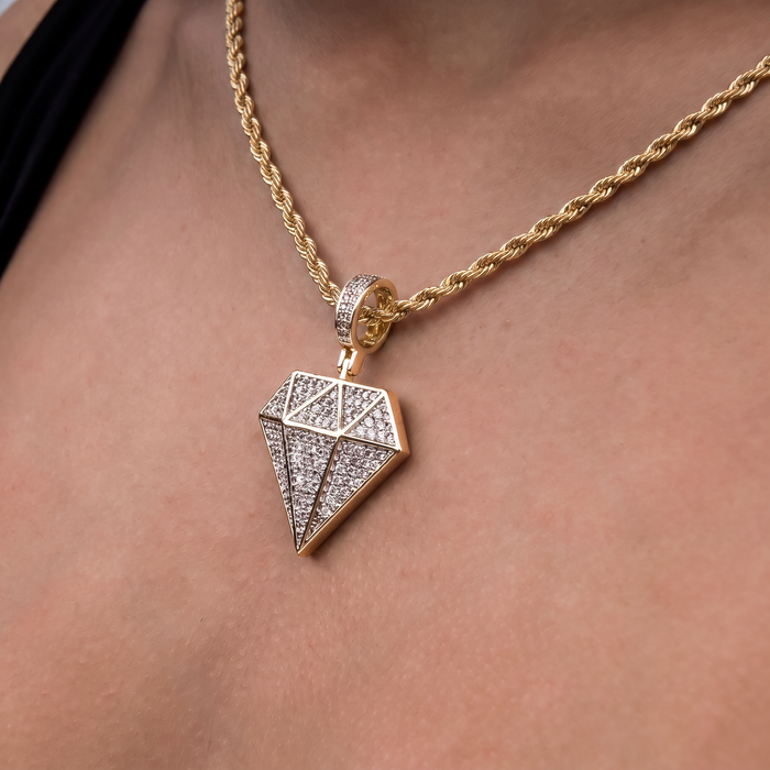 GLD Diamond Pendant + 2mm Rope Necklace Bundle in Yellow Gold