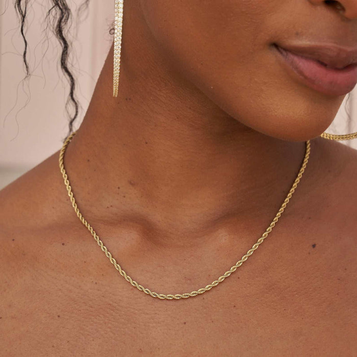 GLD Diamond Pendant + 2mm Rope Necklace Bundle in Yellow Gold