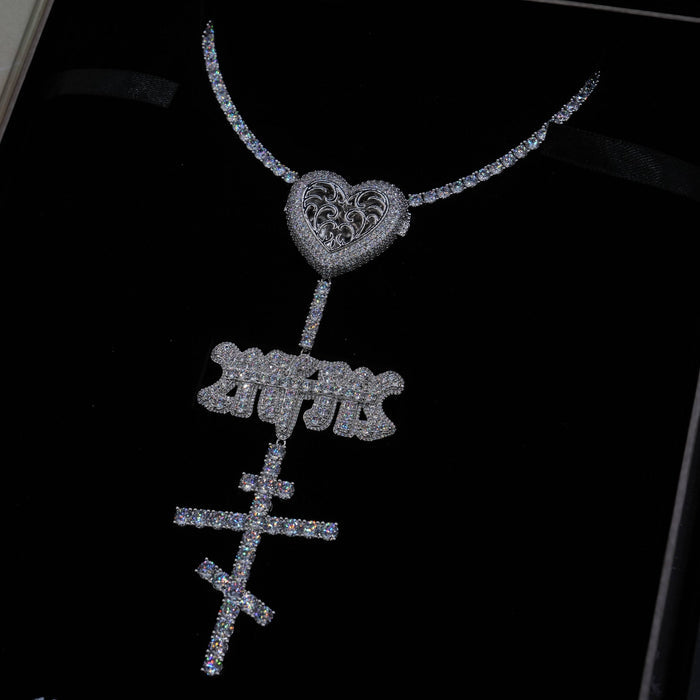 GLD X Bloody Osiris Iced Locket Rosary Chain in White Gold