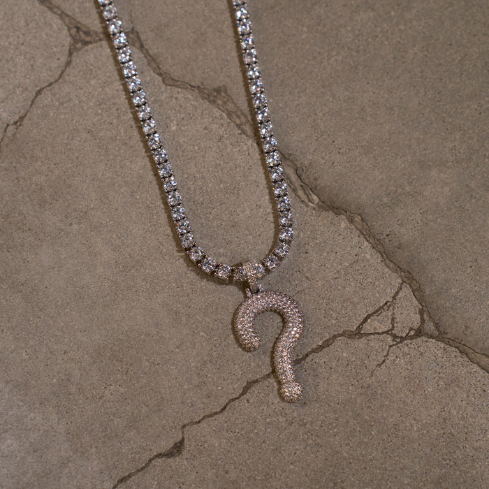 GLD x IDK New York Iced Question Mark Pendant in White Gold
