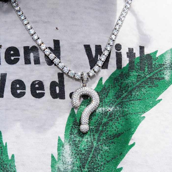 GLD x IDK New York Iced Question Mark Pendant in White Gold