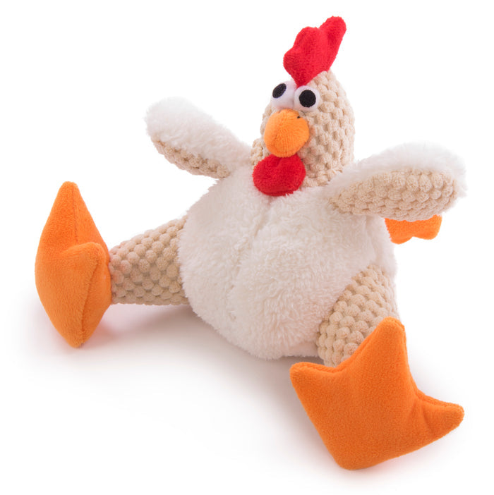 Go Dog Checkers Fat White Rooster with Chew Guard Technology Durable Plush Squeaker Dog Toy White