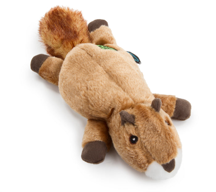 goDog Flatz Squirrel Squeaky Plush Flattie Dog Toy, Chew Guard Technology, Brown