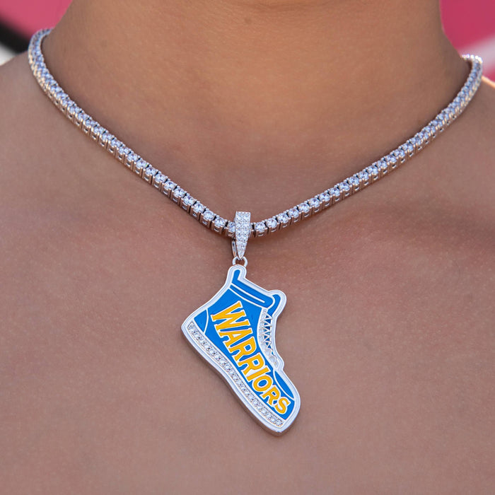 Golden State Warriors Official NBA Sneaker Pendant in White Gold