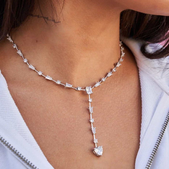 Heart Drop Necklace in White Gold