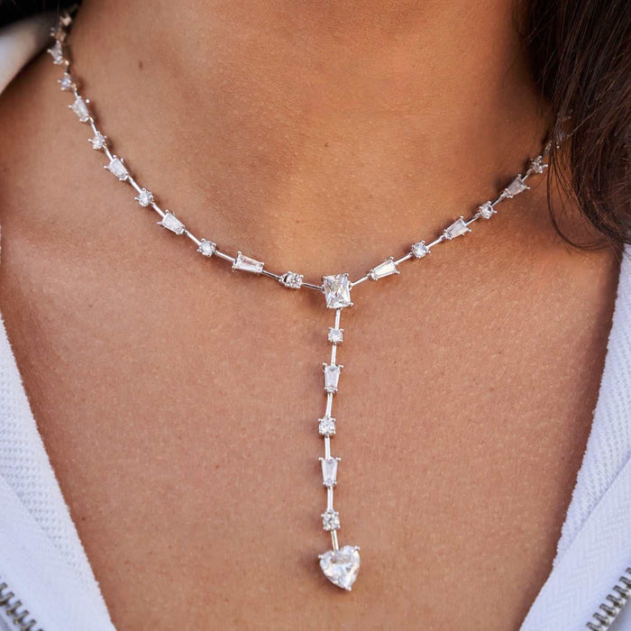 Heart Drop Necklace in White Gold