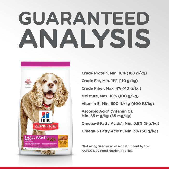 Hill's Science Diet Senior 11+ Small Paws Dry Dog Food, Chicken Meal, Barley & Brown Rice Recipe