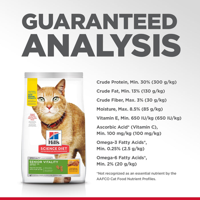 Hill's Science Diet Senior 7+ Senior Vitality Dry Cat Food, Chicken & Rice Recipe