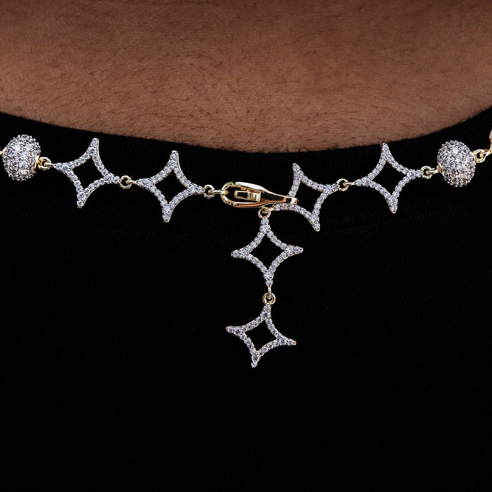Iced Beaded Pearl Necklace in Yellow Gold
