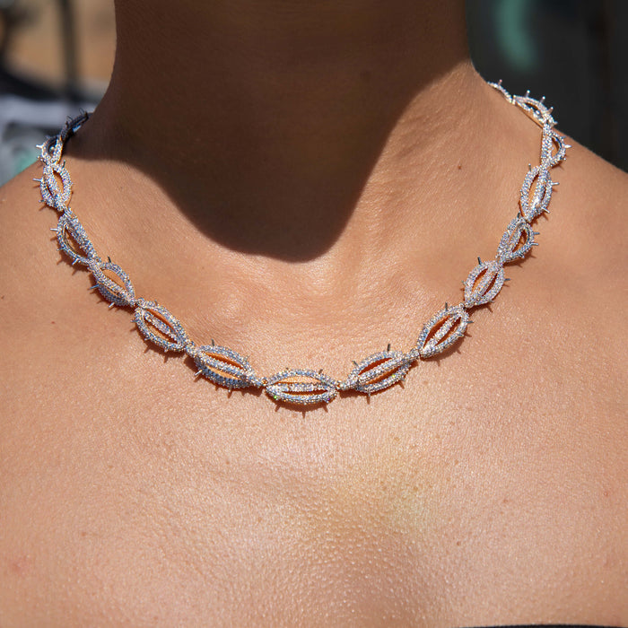 Iced Crown of Thorns Necklace + Bracelet Bundle in White Gold