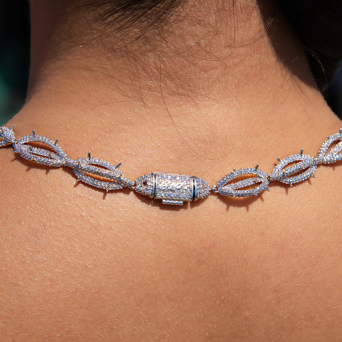 Iced Crown of Thorns Necklace + Bracelet Bundle in White Gold