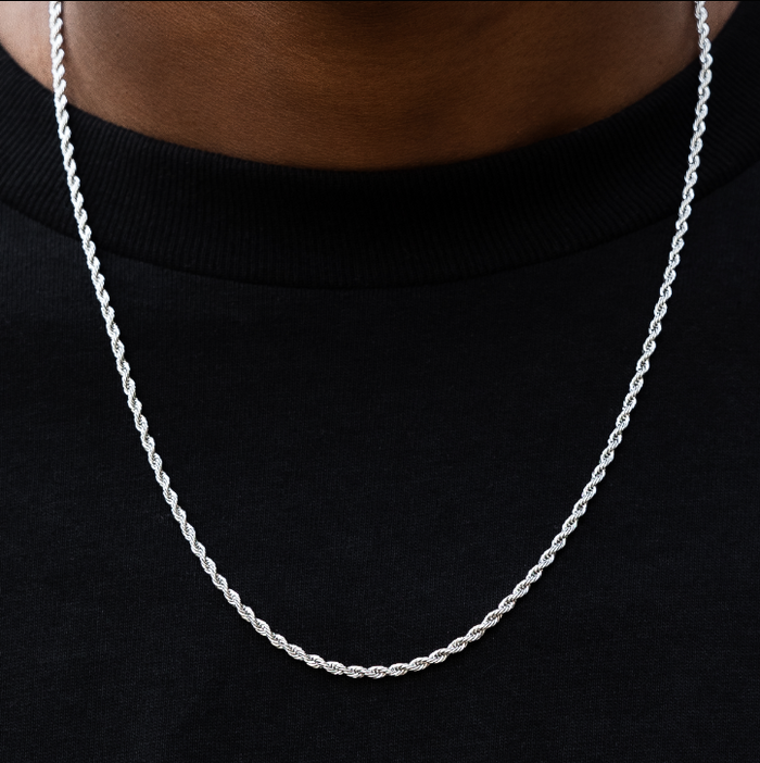 Iced Knife Pendant + 2mm Rope Chain Bundle in White Gold
