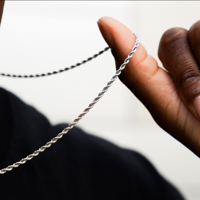 Iced Knife Pendant + 2mm Rope Chain Bundle in White Gold