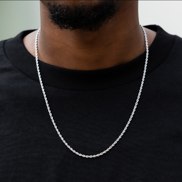 Iced Knife Pendant + 2mm Rope Chain Bundle in White Gold