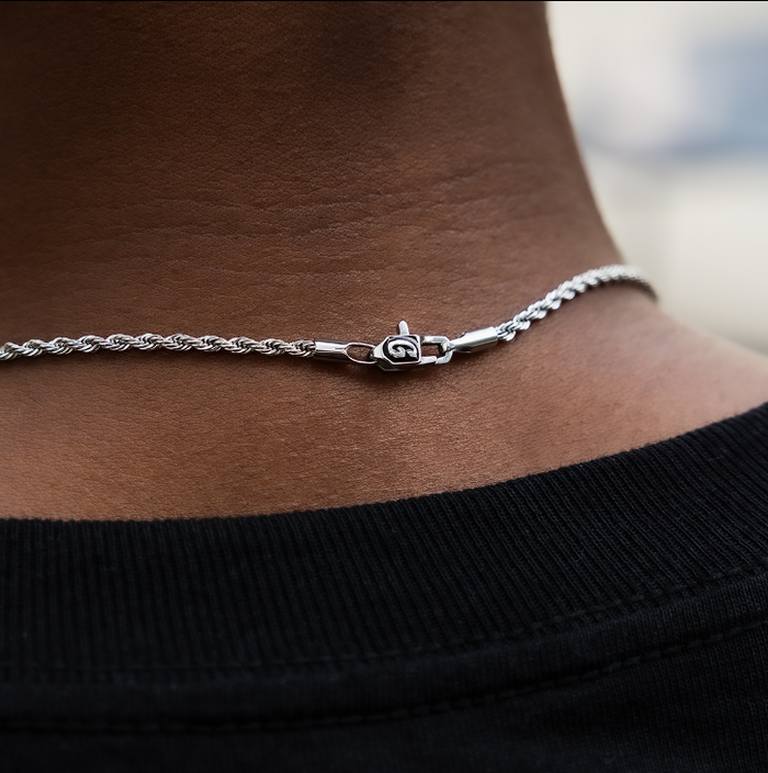 Iced Knife Pendant + 2mm Rope Chain Bundle in White Gold